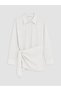 Alita City Lcw Modest Ecru Striped Women's Shirt Tunic with Tie Detail - 5