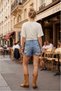 Side Gathered Blouse, Body-Fitting, Stretchy Knitted, Luxurious Women's T-Shirt - 5