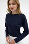 Women's Long Sleeve Waist-Fitted Navy Blue Crop Blouse - 4