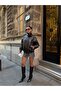 High Collar Textured Oversize Leather Jacket - 6