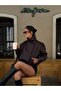 High Collar Textured Oversize Leather Jacket - 7