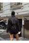 Stand Collar Buttoned Belted Trench Leather Jacket - 5