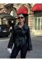 Stand Collar Buttoned Belted Trench Leather Jacket