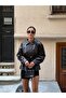 Belted Cross-Closure Leather Jacket - 4