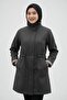 Water Repellent Fabric Raincoat with Drawstring Waist and Gingham Cuffs