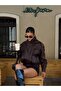 High Collar Textured Oversize Leather Jacket