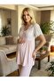 New Season Powder Buttoned Design with Breastfeeding Feature, Short Sleeve Lace Detailed Maternity Pajama Set - 2