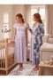New Season Gray Summer Patterned Lace Detailed Special Design Breastfeeding Feature 100% Cotton Maternity Dressing Gown Nightgown Set - 3