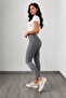 Women's Gray High Waist Winter Fleece Lined Ribbed Leggings - 2