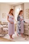 New Season Gray Summer Patterned Lace Detailed Special Design Breastfeeding Feature 100% Cotton Maternity Dressing Gown Nightgown Set - 6