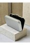 Silver Gray Lame Matte Leather Metal Detailed Chain Strap Women's Evening Dress Bag Wedding Engagement Graduation - 4