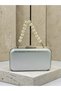 Silver Gray Lame Matte Leather Metal Detailed Chain Strap Women's Evening Dress Bag Wedding Engagement Graduation - 3