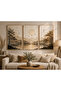 3-Piece Framed Look Beige Nature Scenery Mdf Painting Set Wall Decor for Living Room Living Bedroom Kitchen - 3