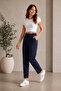 Black Modal Fabric Balloon Model Ribbed Front Comfortable Fit Pants - 2
