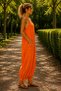Orange Color Pocket Detailed Bohemian Italian Linen Shalwar Jumpsuit - 3