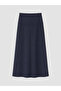 Lcw Modest Navy Blue A-Line Skirt with Elastic Waist - 2