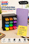 12-Pack Highlighter Pen Stand and A5 4-Ring Lilac Folder Set |   6 Glittery Pens + 6 Neon Highlighters, Wooden Desktop Stand