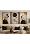 3-Piece Frame Look Black Gold Botanical Abstract Mdf Painting Set Living Room Bedroom Wall Decor - 3