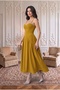 Women's Strapless Stone Embroidered Degaje Collar Zippered Midi Length Lined Graduation Evening Dress - 3