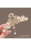 Women's Silver Color Zircon Stone Butterfly and Flower Figured Pearl Dangle Metal Hairpin - 3