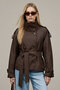Straz Women's Trench Coat & Jacket & Coat with Stand Collar, Belted Pockets - Brown