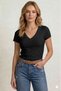 Women's Slim Fit-Fitted V-Neck Basic T-Shirt Strawberry Fabric Slim Fit