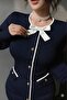 Women's Contrast Striped Bow Detailed Ornamental Buttoned Knitwear Dress - 2