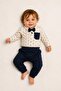 Baby Boy Set with Bow Tie, 3-Piece Set, Collared Bodysuit, Pants, Beret - 2