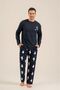 Father&Son Navy Blue Long Sleeve Printed Pajama Set (Father and Child Sold Separately) (Socks as a Gift) - 3
