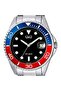 Men's Analog Watch with Date, Black Dial, Stainless Steel Silver Strap, Blue Red Bezel, 5 BAR, A49A-001PY - 2