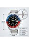 Men's Analog Watch with Date, Black Dial, Stainless Steel Silver Strap, Blue Red Bezel, 5 BAR, A49A-001PY - 6