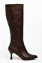 Lovissa Brown Leather Pointed Toe Women's Heeled Boots