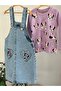 Girl's printed long sleeve denim jumpsuit set - 2031