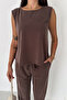 Women's Sleeveless Blouse with Elastic Waist and Comfortable Cut Pants Two-Piece Set - 7