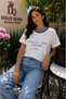 Women's Ecru Blue Cotton T-Shirt with Written Collar and Embroidery Detail - 2