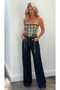 Imported Fabric Plaid Patterned Tied Corset - 2