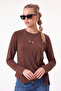 Women's Crew Neck Long Sleeve Basic Blouse Relaxed Fit Casual Top - 4
