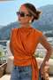 Degaje collar padded side tying detailed satin blouse 3484