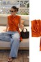Degaje collar padded side tying detailed satin blouse 3484 - 6