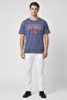 Men Crew Neck Short Sleeve Graphic Print T-Shirt, Washed Blue - 4