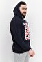 Men Hooded Neck Graphic Print Long Sleeves Sweatshirt, Navy Combo - 4
