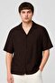 Men Regular Fit Textured Short Sleeve Casual Shirt, Brown