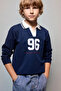 Oversized Shirt Collar College Printed Navy Blue Sweatshirt for Boys H9832A826Au
