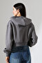 Hooded, Zippered, Cropped, Wide-Fit Sweatshirt 21652 Painted Grey - 4