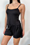 Women's suspender shorts pajama set black - 3300 - 2