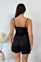 Women's suspender shorts pajama set black - 3300 - 4