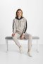 Women's Stone Gray Two-Thread Comfortable Hooded Striped Tracksuit Set - 77755 - 5