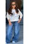 Girl's Butterfly Printed Sweatshirt and Sparkly Wide-Leg Jeans Stylish Combination 2525 - 2