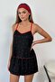 Women's cherry print pajama set with shorts - black - 3300