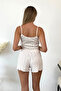 Women's strappy patterned shorts pajama set white teddy bear - 3300 - 4